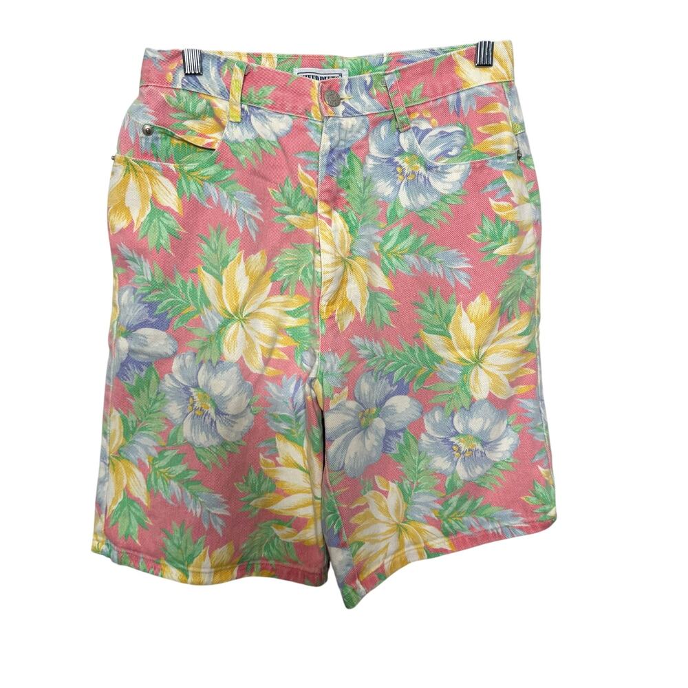 Vintage 90’s Mixed Blues Mom Shorts‎ Size 9 Pink Floral Hawaiian Denim summer